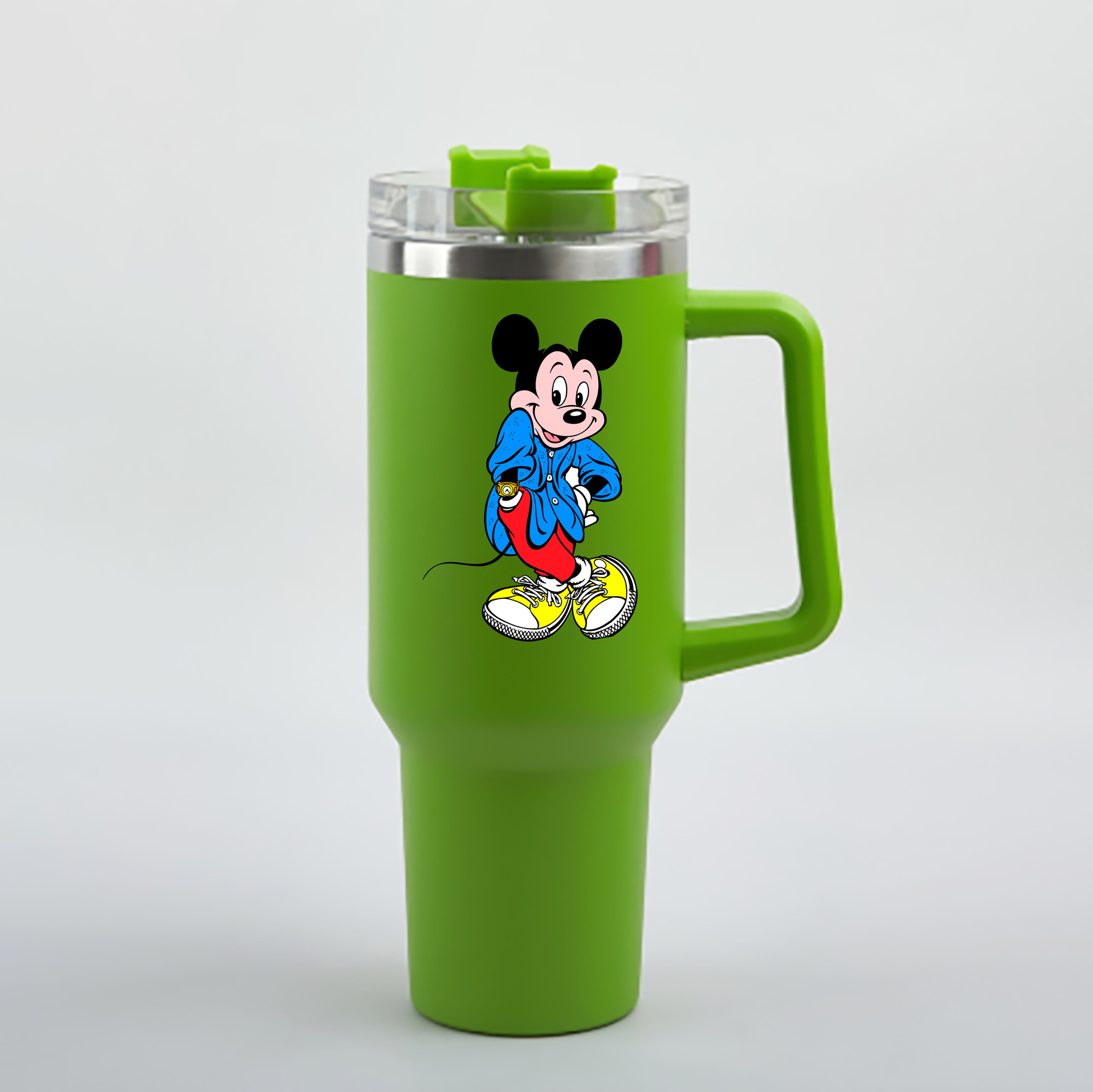 （画像用） ミッキーマウス Mickey Mouse 1200mL車用タンブラー - クリスタルステッカー（プラスチックストロー付き）